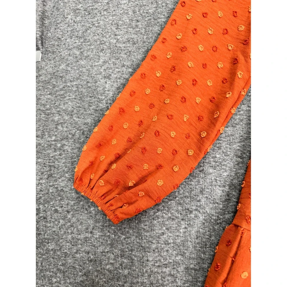 Shein Womens Sz M Rust Orange Long Sleeve Maxi Dress Swiss Dot Belted Tiered - Picture 3 of 11